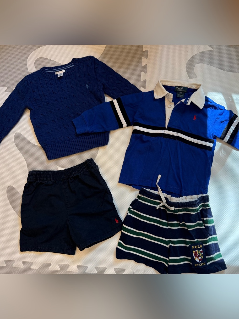 Ralph Lauren Boys Navy & Royal Blue Polo, Sweater and Shorts Bundle 24M